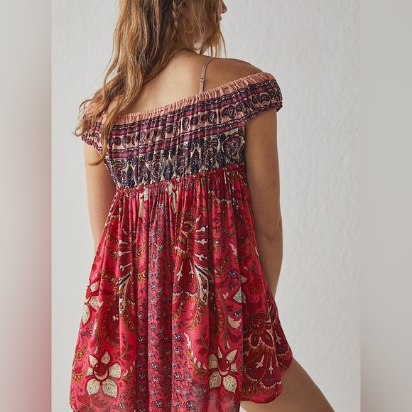NEW Free People Bali Mariposa Slip Mini Dress In Strawberry Combo Red - Picture 2 of 13